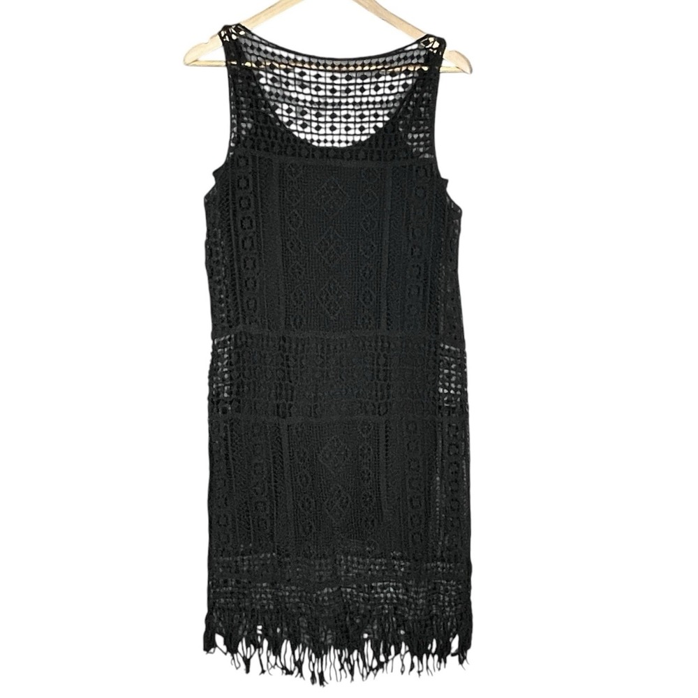 Lauren Ralph Lauren Boho Crochet Knit Fringe Dress Sz M Lace Festival Cover Up - Picture 4 of 9